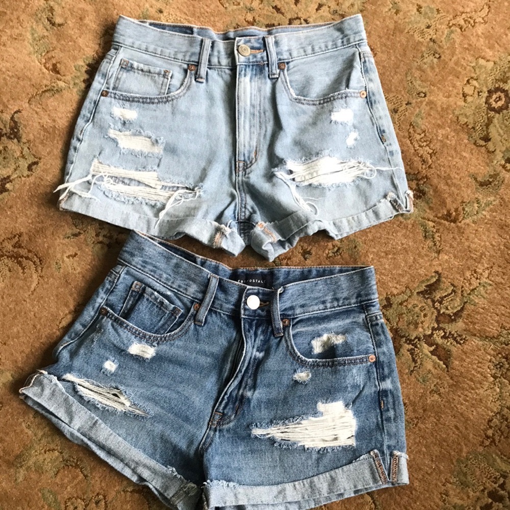 Aéropostale 2 Pair High-Rise Distressed Denim Mom Shorts Light & Medium Blue 4